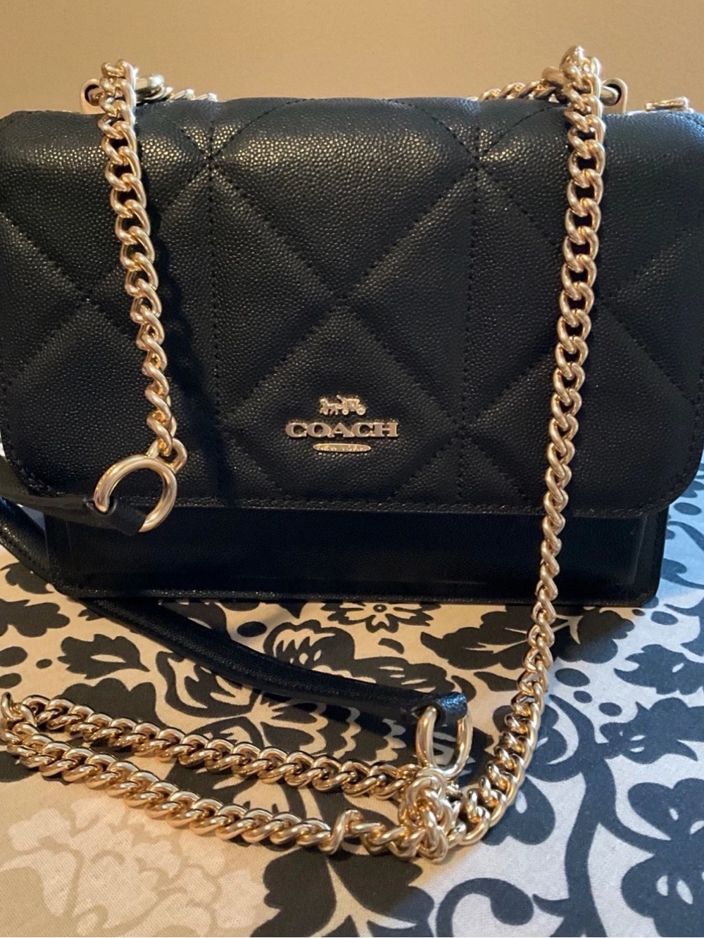 Coach Black Quilted Shoulder Bag with Gold Hardware